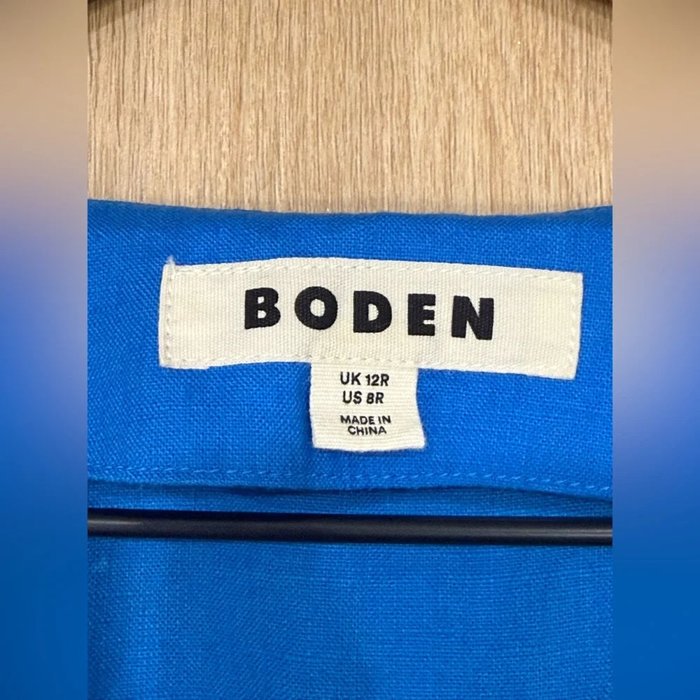 Boden 100% Linen Blue V-Neck Puff Sleeve Dress US 8R - Picture 5 of 11